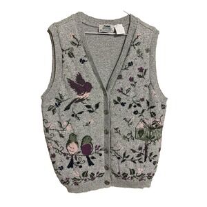 Vintage Northern‎ Reflections Sweater Vest Parkhurst Women's Size L Birds Nature